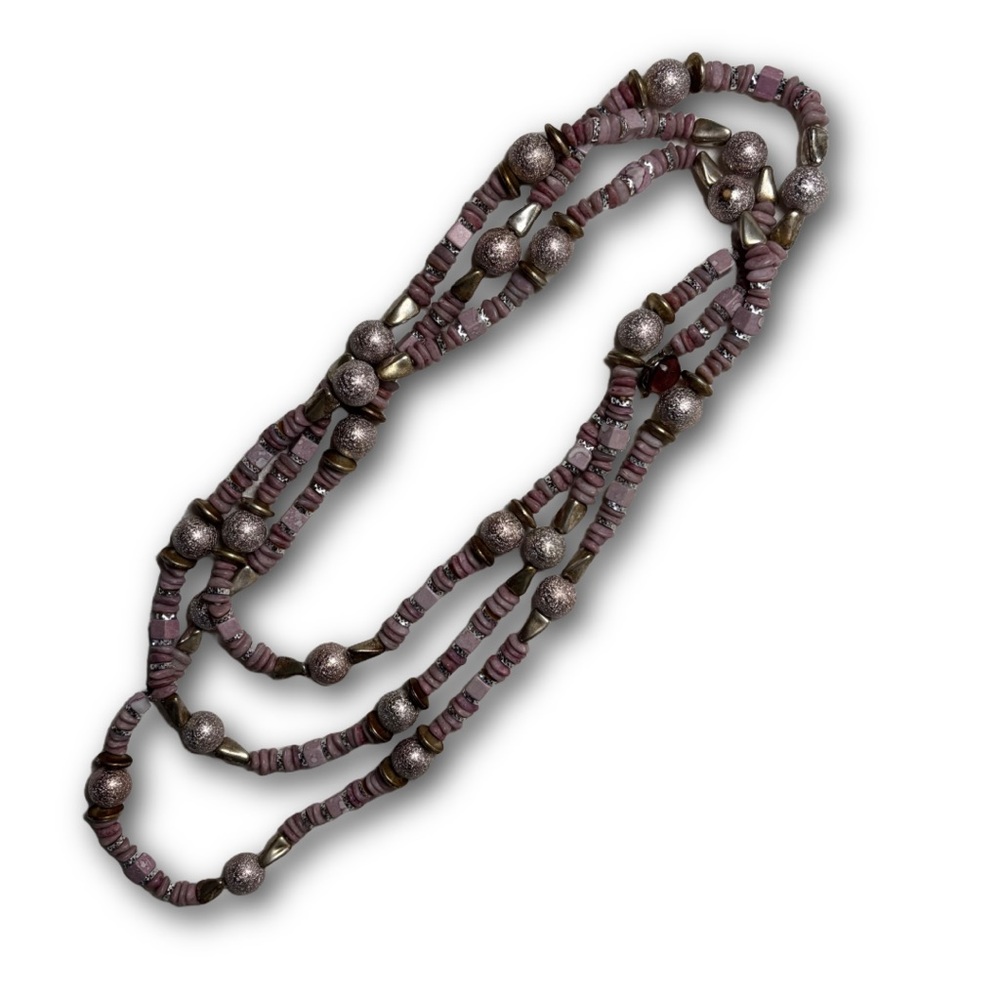 Estate Multi-Strand Mauve Heishi Bead Necklace with Metallic Accents